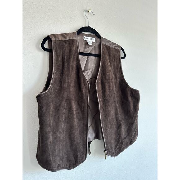 Vintage 90s Brown Suede Leather Vest Mens L Gold Zip Western Boho - Picture 7 of 7